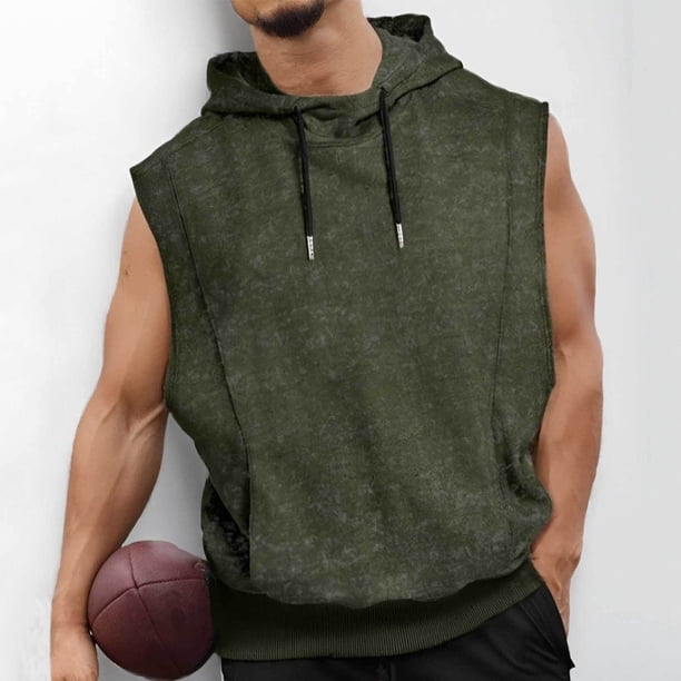 pstuiky Camisetas sin mangas para hombre, Blusa deportiva informal de color liso con capucha y cordón sin mangas para hombre Chaleco para hombre l
