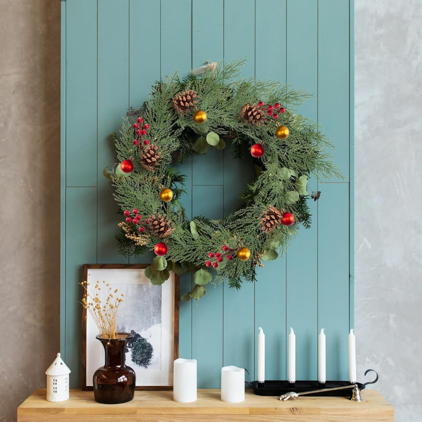 Gui Artificiel Givré - Décoration De Noël - Branches Avec Baies Blanches - 24 Cm - Pour Couronnes, Guirlandes