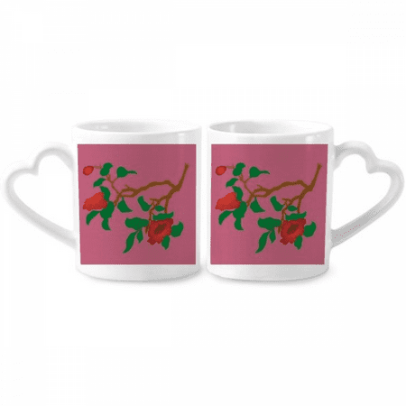 

Painting Red Green Culture Flower Couple Porcelain Mug Set Cerac Lover Cup Heart Handle