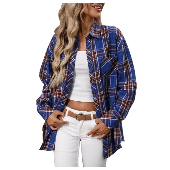 vigerkar Womens Regular-Fit Long-Sleeve Lightweight Plaid Flannel Shirt (Blue, M)