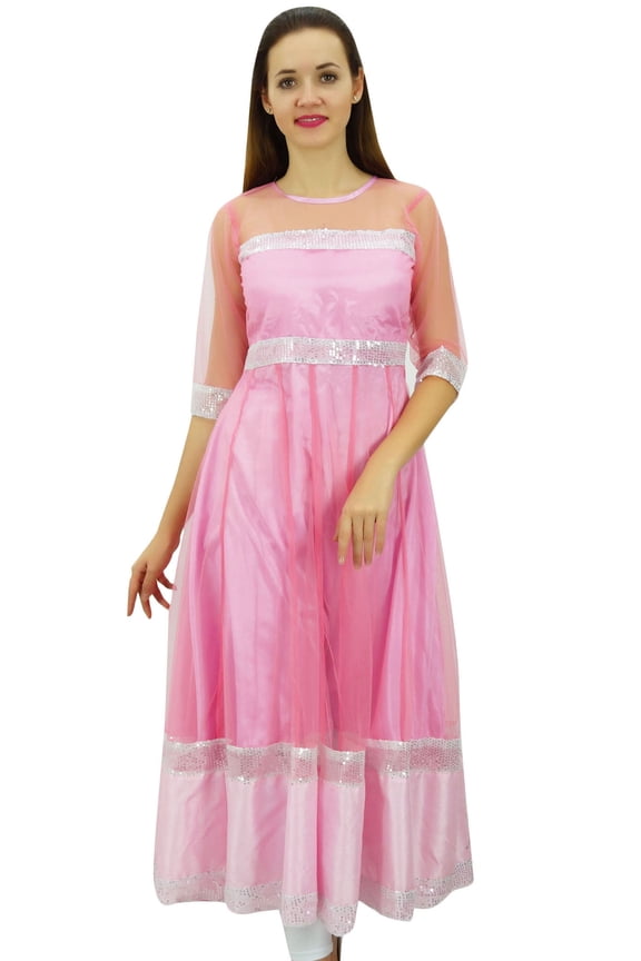Women's Designer Net Anarkali Kurta Kurti Light Weight Ethnic Party Wear Dress, Baby Pink, 8