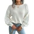 thumbnail image 2 of Women'S Winter Pullover Sweater Casual Long Sleeve Crewneck Loose Chunky Knit Jumper Tops Blouse White S, 2 of 9
