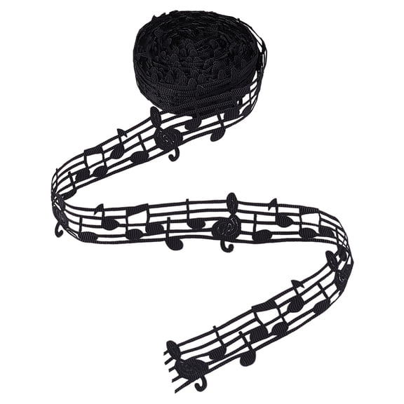 Hollow Lace Embossing Ribbon Tape DIY Sewing Wedding Decoration Accessories Music Note Black 30mm