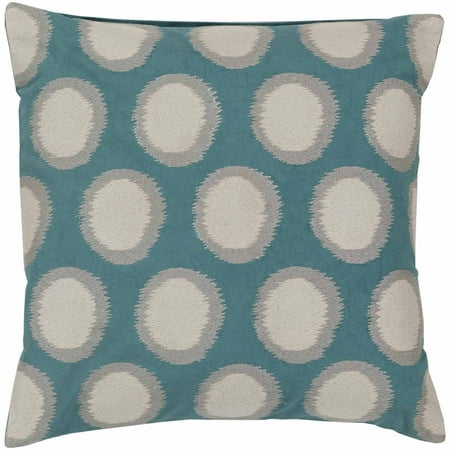 Art of Knot Amory Hand Crafted Satin Embroidery Circles Linen Decorative Pillow with Poly Filler, Teal