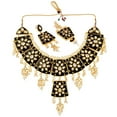 thumbnail image 5 of Efulgenz Indian Wedding Jewelry Set for Women Kundan Crystal Faux Pearl Drop Charm Black Enamel Choker Necklace Dangle Earrings Bridal Bollywood Jewelry for Women, 5 of 8
