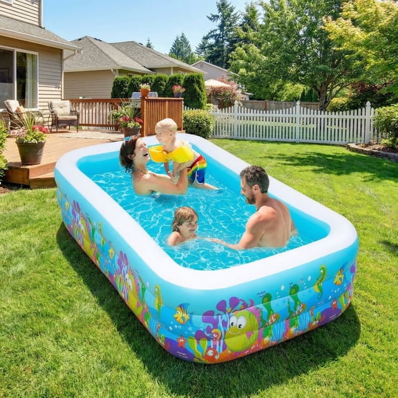 Naipo Inflatable Swimming Pool for Kids and Adults, 120"x72"x22" Oversized Thickened Family Swimming Pool for Toddlers, Outdoor, Garden, Backyard, Summer Water Party, Cartoon Patterns
