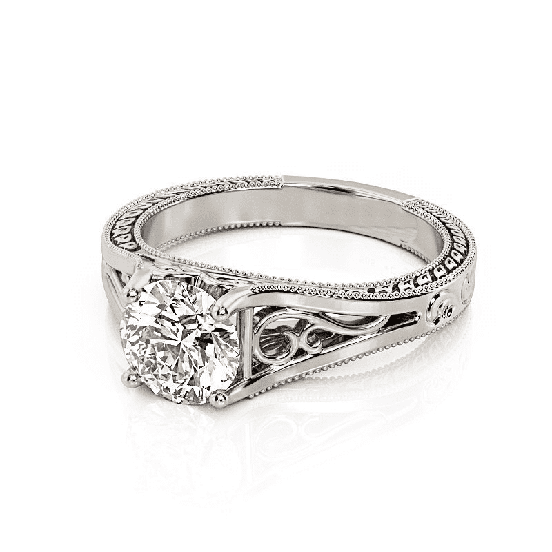 HeartsAndYou 1.2ct Round Cut Moissanite Engagement Ring for Women 18k White Gold Over Silver Antique Inspired Filigree