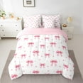 thumbnail image 2 of Feelyou Fashion Pink Ribbon Bedding Comforter Set 7pcs for Teens, Cartoon Love Heart Queen Bedding Sets, Kawaii Cartoon Bow Reversible Queen Sheet Sets, Microfiber Bedroom Decor, 2 of 7