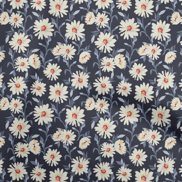 oneOone Tissu en Coton Flex Bleu Marine Floral Rétro Tissu pour Robe Tissu Imprimé au Mètre 40 Pouces de Large