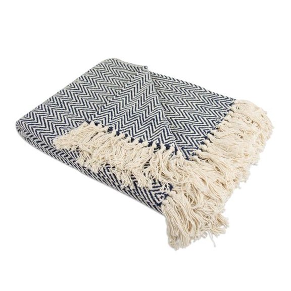 Nautical Blue Handloom Chevron Blanket Throw