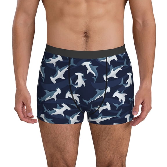 Mens Underwear Boxer Briefs - Cartoon Cute Hammerhead Shark Comfort Breathable men's boxer briefs with Flex Waistband