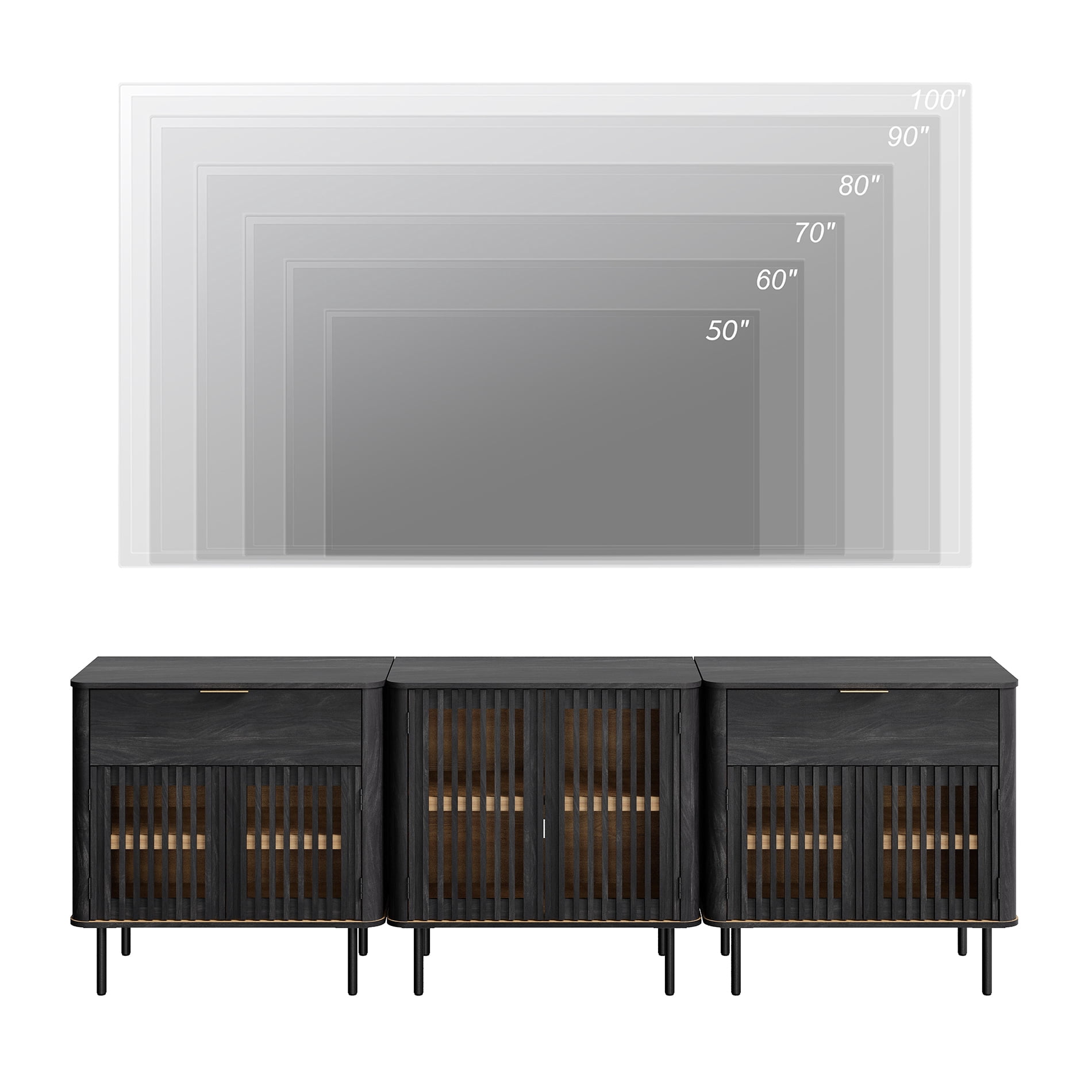 94.5" TV Stand Media Console with Cabinets Adjustable Shelves,Black