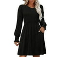 thumbnail image 3 of WMTBSRSW Women's Fall Dress Ribbed Knit Crewneck Long Sleeve A Line Flowy Casual Elegant Going Out Winter Dresses with Pockets Black X-Large, 3 of 6