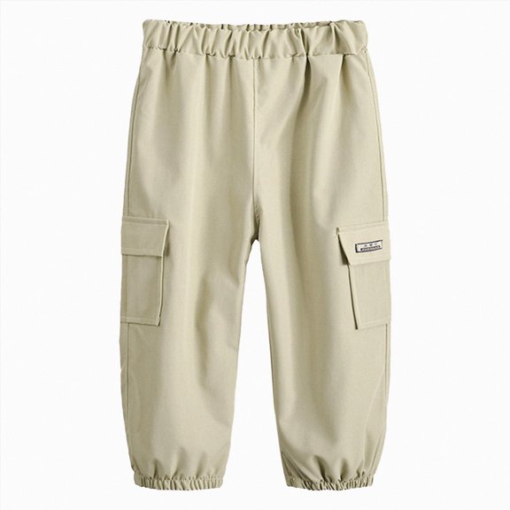 zaveiop Little Boys Cargo Jogger Pants Toddler Kids Multi Pocket Twill Casual Trousers with Elastic Hem (Age 6Months-8Years) (Khaki, 4-5 Years)