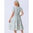 thumbnail image 4 of DARING DIVA Women's Floral Puff Short Sleeves Midi Dresses M Light Blue, 4 of 6