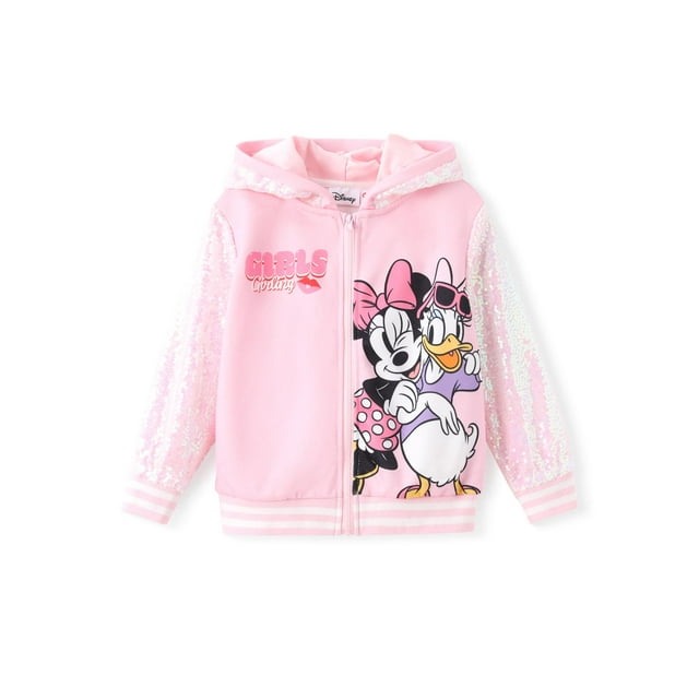 Chaqueta con capucha Disney Minnie&Daisy para niña pequeña rosa con lentejuelas y cremallera