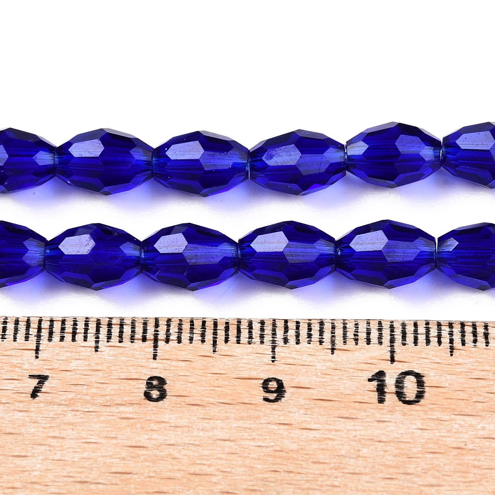 Transparent Glass Beads Strands Faceted Oval Dark Blue 8x5.5mm Hole: 1mm 70pcs/strand 22.2~22.64''(55.5~57.5cm)