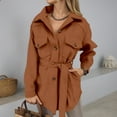 thumbnail image 2 of Womens Trench Coats Lapel Button Down Peacoat with Belted Woolen Jackets Coffee XXXL, 2 of 7