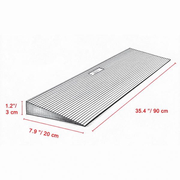 35.4" Wide Cuttable Threshold Ramp, Natural Rubber Non-Slip Surface with Double-Sided Tape, for Sweeping Robot, Wheelchair & Doorways