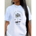 thumbnail image 1 of Camiseta estampada de palmera de Santa Bárbara, 1 pieza, 100 % algodón, cuello redondo, tejido de punto muy elástico, estampado geométrico, ropa deportiva informal, regalo perfecto para amigos, colecc, 1 of 6