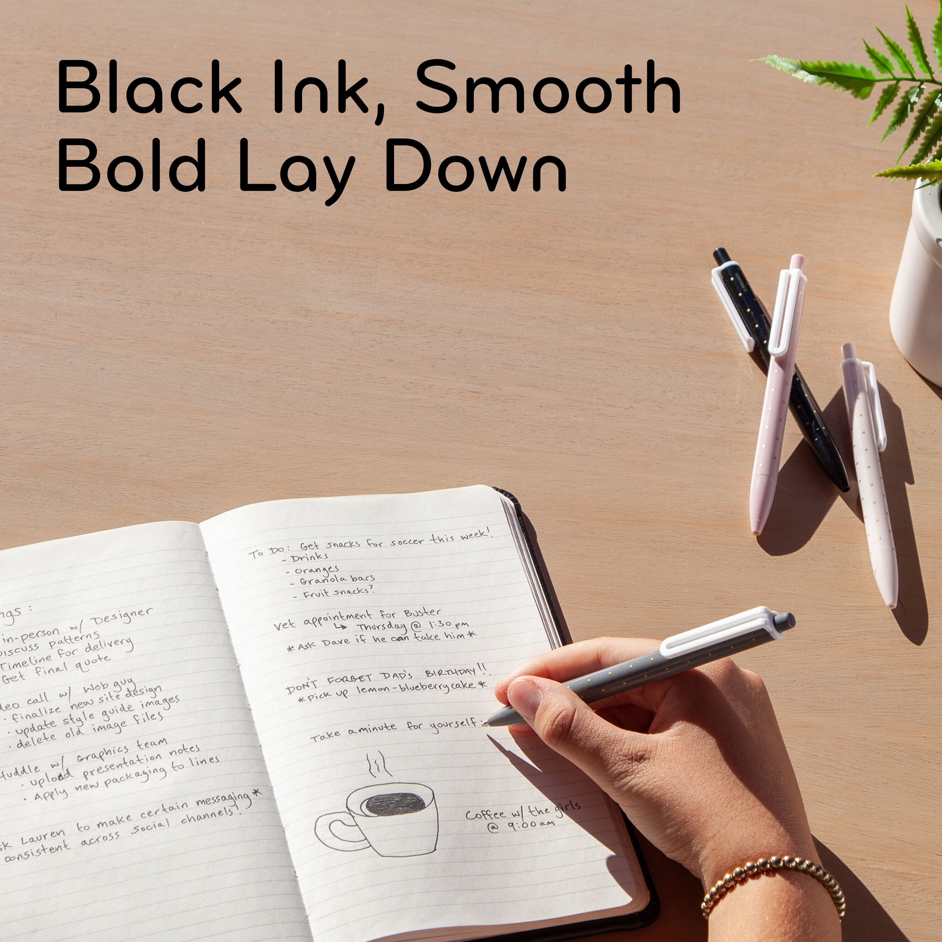 U Brands Laguna Ballpoint Pens, 6 Count, Foil Dots ,  Bold (1.0mm) Point, Black Ink