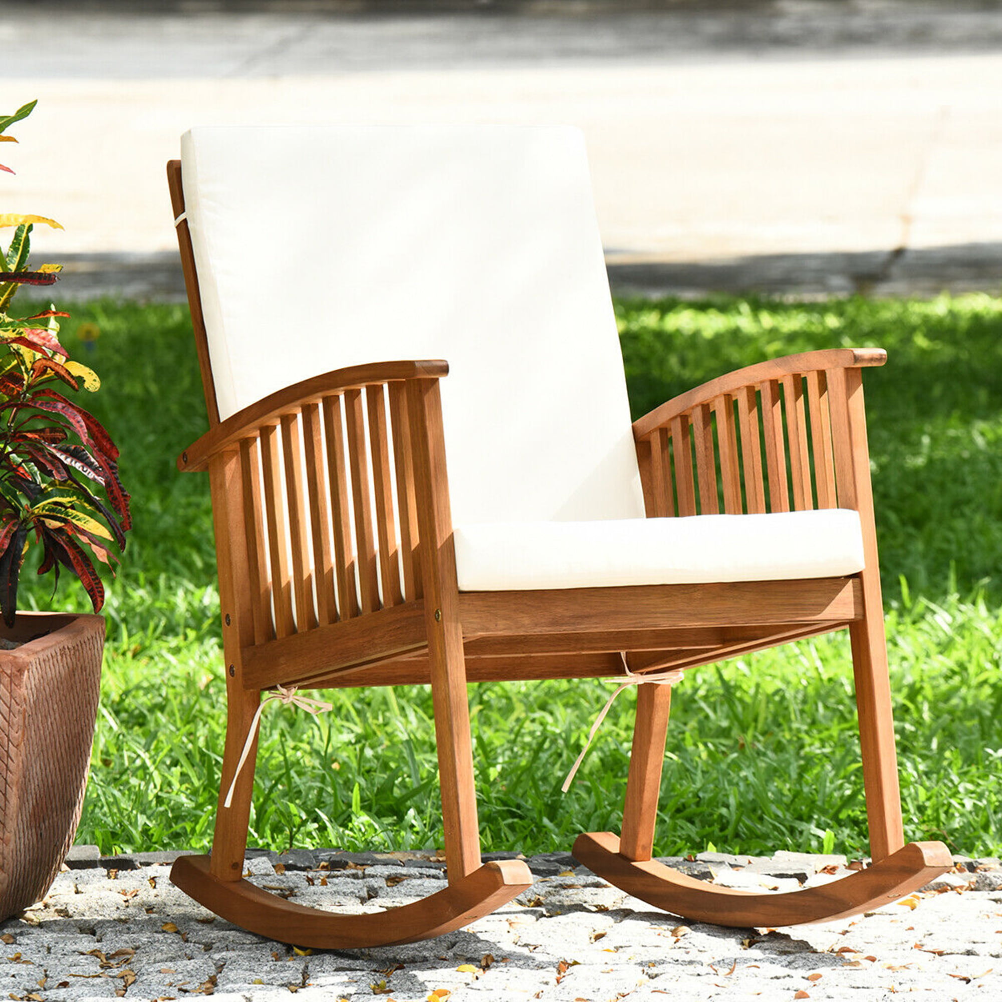 Gymax Patio Wooden Rocking Chair Lawn Garden Outdoor w 