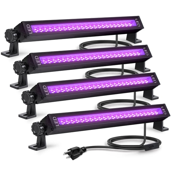 GCGAFUL 4 Pack LED Black Lights, Blacklight Bars with Plug and Switch, Glow in The Dark Party Supplies for Halloween Decorations, Bedroom, Body Paint, Stage Lighting, Poster, Black