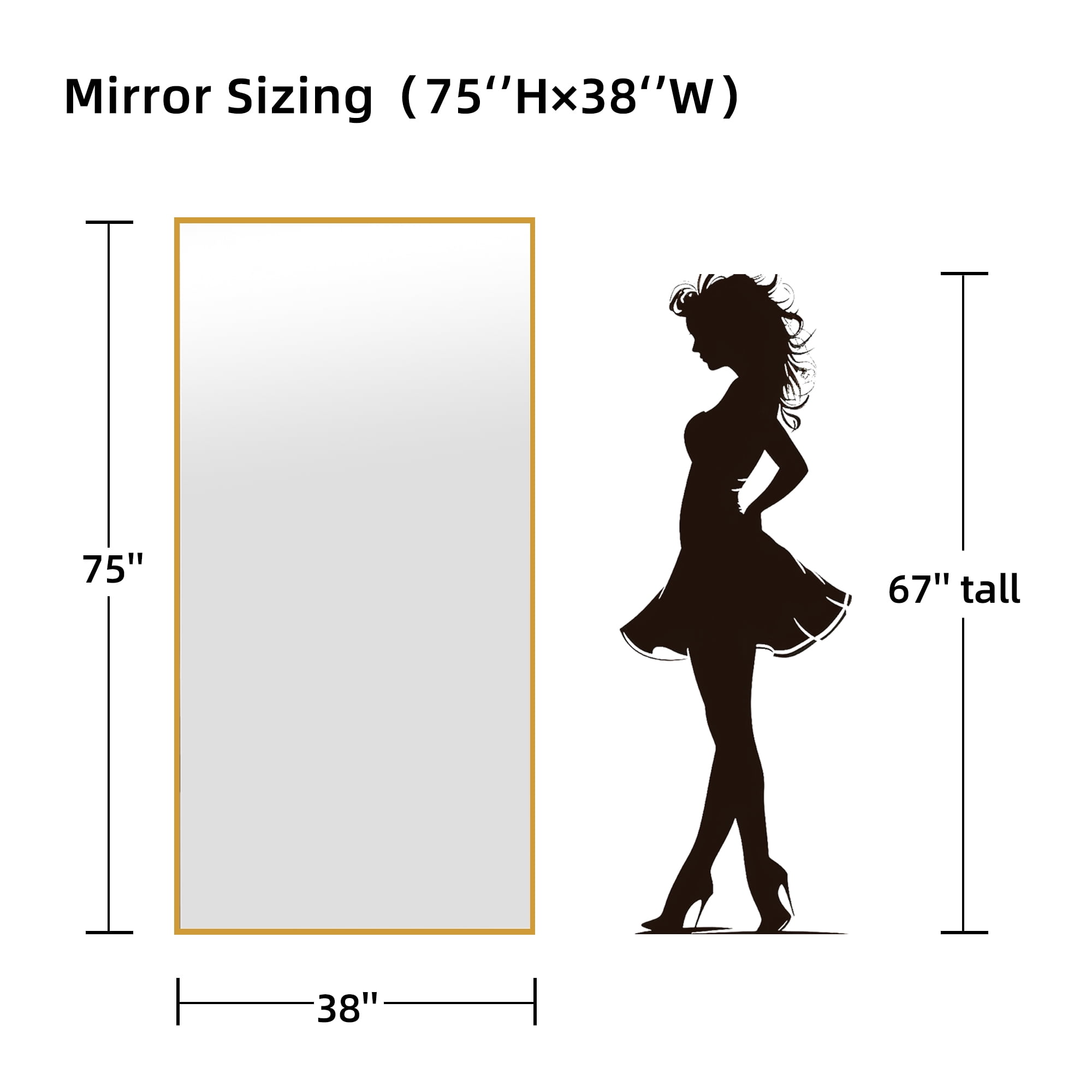 75x38 Oversized Rectangle Aluminum Alloy Frame Full Length Mirror Floor Mirror,Gold