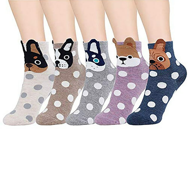 SMihono Chaussettes de Compression pour Femmes Chaussettes pour Femmes à Imprimé d'Animaux Mignons 5 Paires de Chaussettes Décontractées pour Chat et Chien