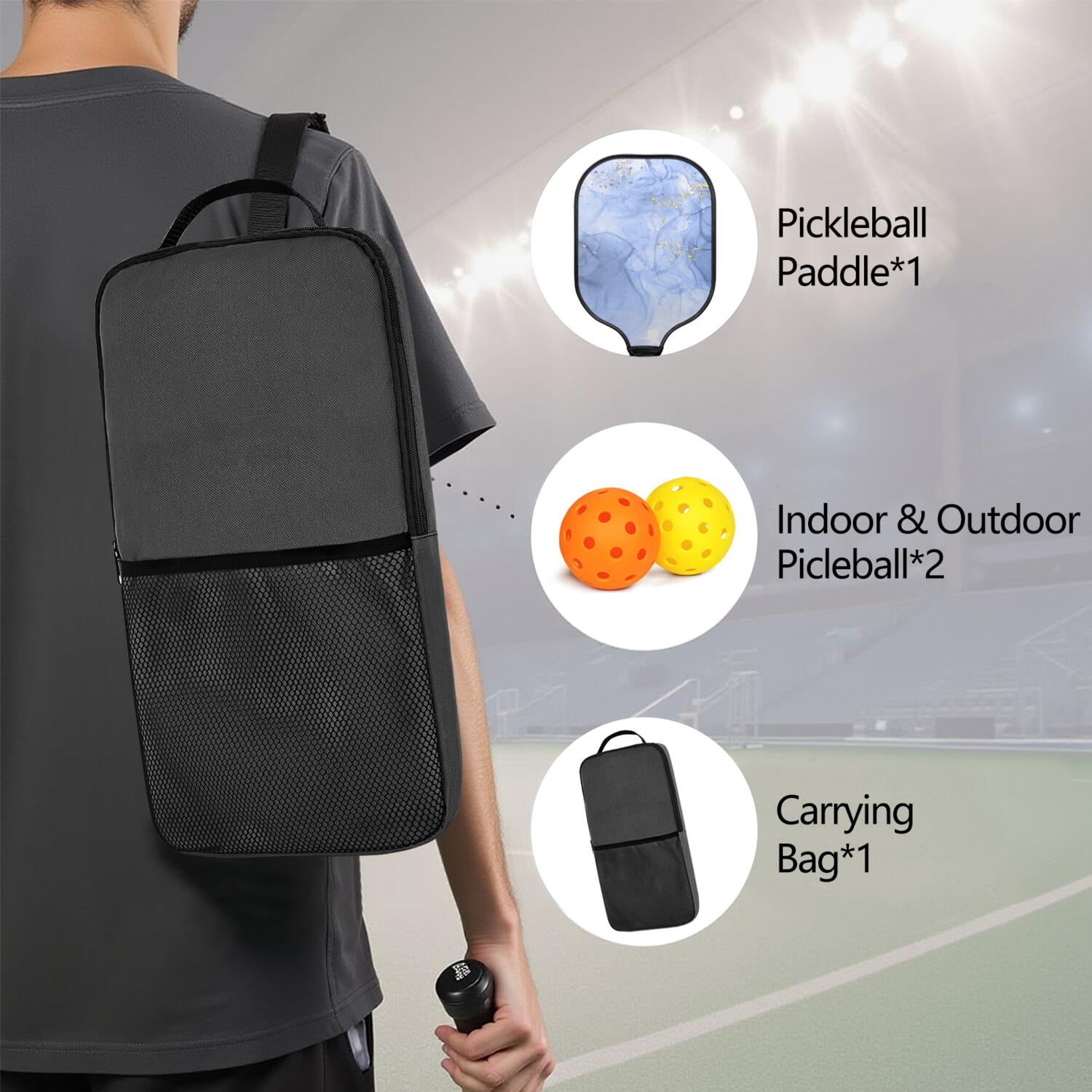 Pickleball Paddles Set Of 1, Fiberglass Surface, Turquoise Marble Pattern, 1 Paddle, 2 Balls & Bag