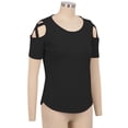 thumbnail image 5 of MYLookk Women Tops Solid Short Sleeve Cold Shoulder T Shirt Loose Tee Blouse, 5 of 6