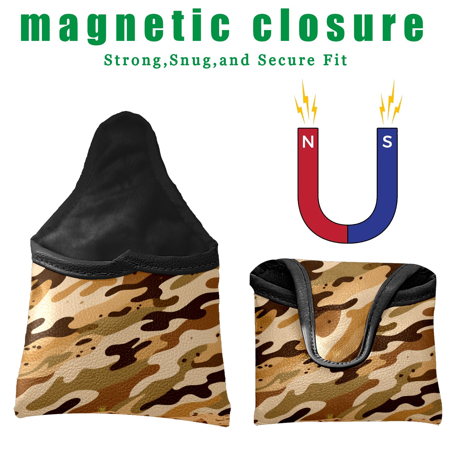 Golf Mallet Putter Cover Premium Leather Golf Putter Head Cover with Magnetic Closure, Golf Cover for Men and Women Camouflage