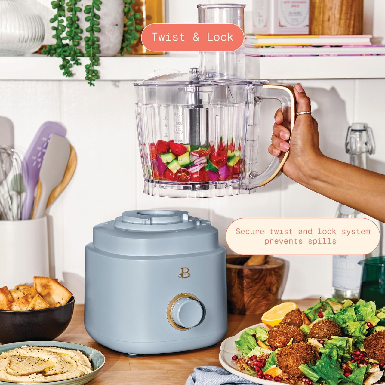 Beautiful 10-Cup Food Processor with Accessories, Cornflower Blue by Drew Barrymore