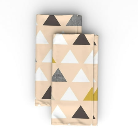 

Cotton Sateen Dinner Napkins (Set of 2) - Mod Blush Gold Triangles Geometric Midcentury Modern Peach Gray Print Cloth Dinner Napkins by Spoonflower