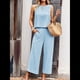 thumbnail image 5 of Conjunto de Dos Piezas de Verano para Mujer: Top Corto Sin Mangas con Cuello Redondo y Pantalones Anchos con Bolsillos. Azul M, 5 of 10