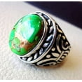 thumbnail image 3 of Green Copper Turquoise Mans Ring, Natural Green Copper Turquoise, Silver Jewelry, 925 Silver Ring, Birthday Gift, Heavy Mens Ring, Arabic Design, Ottoman Style Ring, Christmas, Turkey Mens Signet Ring, 3 of 6