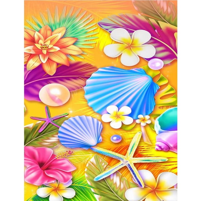Mosaico de diamantes de concha de perla de playa, taladro redondo completo 5D DIY para pared de oficina y hogar FLhrweasw Nuevo