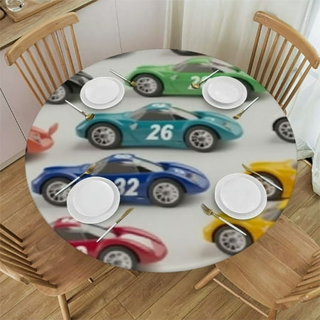 Race Car Round Fitted Tablecloth with Elastic Party Table Cloth Round Cover Round Table Cover Waterproof