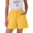 thumbnail image 2 of Women Comfy Drawstring Casual Elastic Waist Pure Color Shorts with Pockets Yellow L, 2 of 8