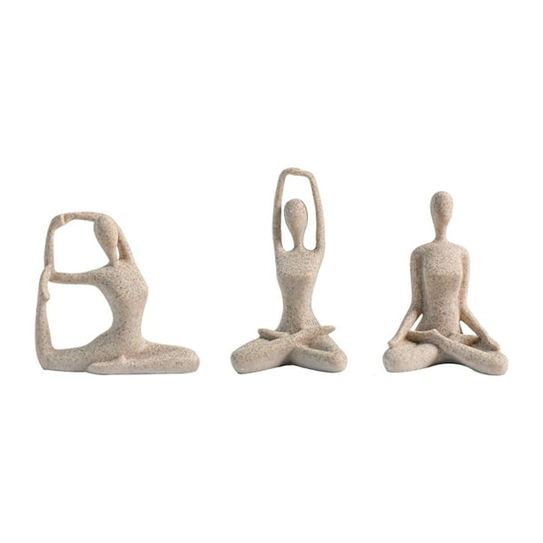 3 x Estatua de mujer de yoga Adorno Estatuas de yoga nórdicas Escultura Figura de yoga para estante de dormitorio Decoración de escritorio Regalo de i Arenisca
