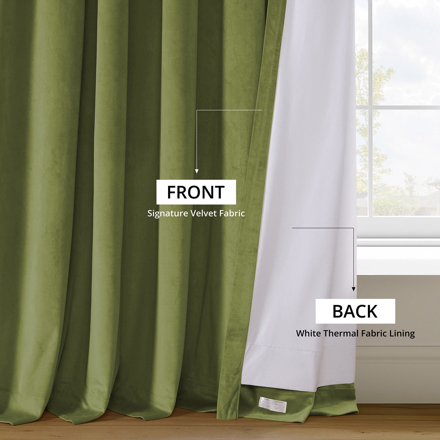 Half Price Drapes Signature Basque Green Velvet Blackout Curtains For Bedroom(1 Panel), 50WX 108L