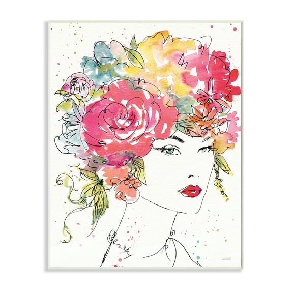 Stupell Industries Glam Fashion Flower Hair Figure Drawing Unframed Art Print Wall Art, 10x15, by Anne Tavoletti