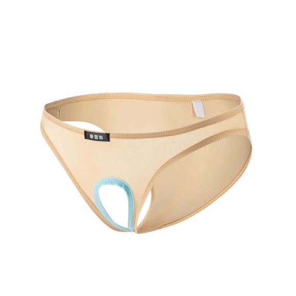 Odeerbi Mens Underwear See Through Thong Briefs Casual Fashion Solid Erogenous Elegant Cutout Open File Ice Silk Khaki