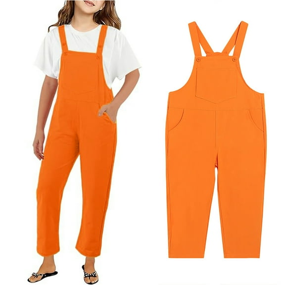 Toddler Girls Jumpsuits Rompers Casual School Romper Orange Overalls with Side Pockets for Outdoor Activities Girls Clothes Size 4-5 Years