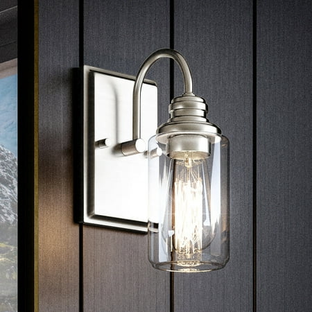 

Luxury Vintage Wall Sconce 9.875H x 4.5W with Farmhouse Style Brushed Nickel UHP4060 by Urban Ambiance