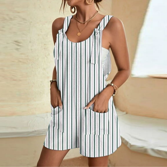 Women's Summer Casual Suspender Shorts Jumpsuit Romper with Pockets, Comfortable Stretchy Flowy Soft Fabric, Lounge Beach Vacation Travel Essentials for Women | Aestivo,Army Green L