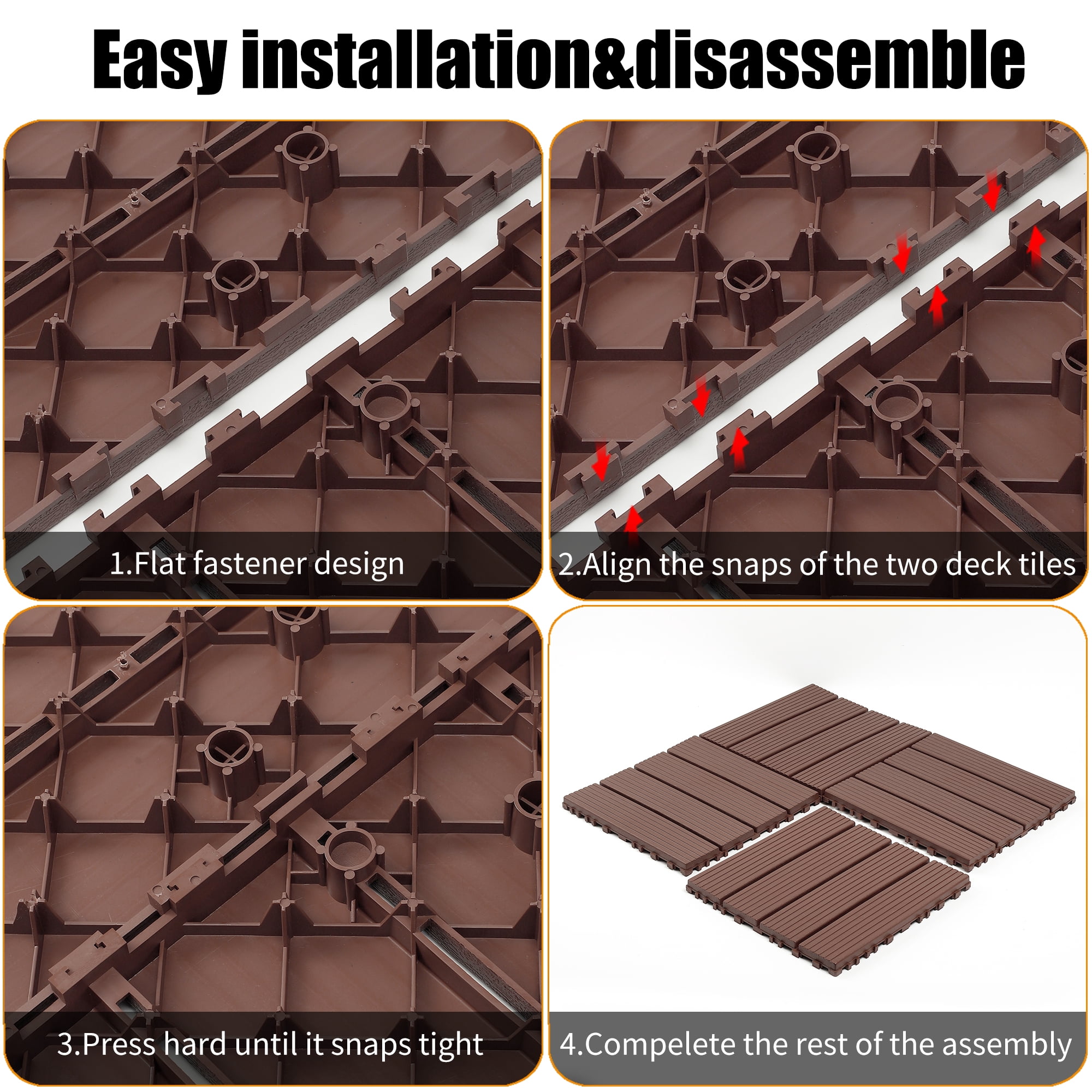 Interlocking Deck Tiles 12x12 Inch Outdoor Flooring, Waterproof PP Patio Floor Tiles DIY