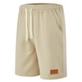 thumbnail image 4 of Pantalones de Cintura Elástica de Algodón de Color Sólido Pantalones de Playa de Pierna Recta con Bolsillos de Cordón, 4 of 8