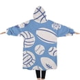 thumbnail image 2 of Oversized Wearable Blanket Hoodie,Baseball Football Pattern Sherpa Blanket Hoodie with Super Pockets,Super Warm Fuzzy Pullover for Women & Men, 2 of 6
