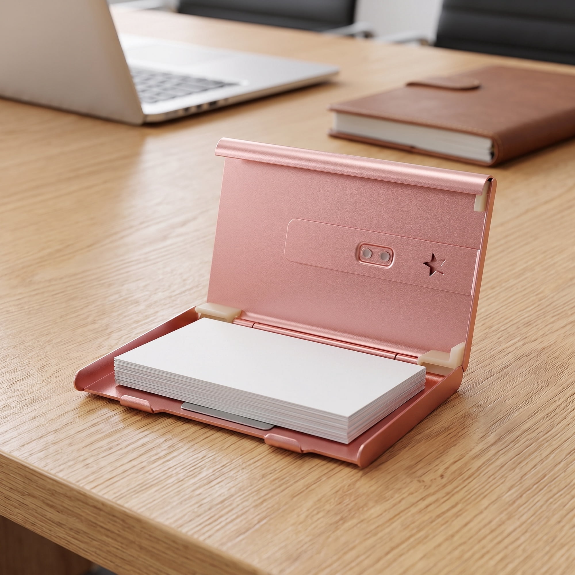 MOKKHNB Rose Stainless Steel Business Card Wallet with Slide Eject and Scratch
